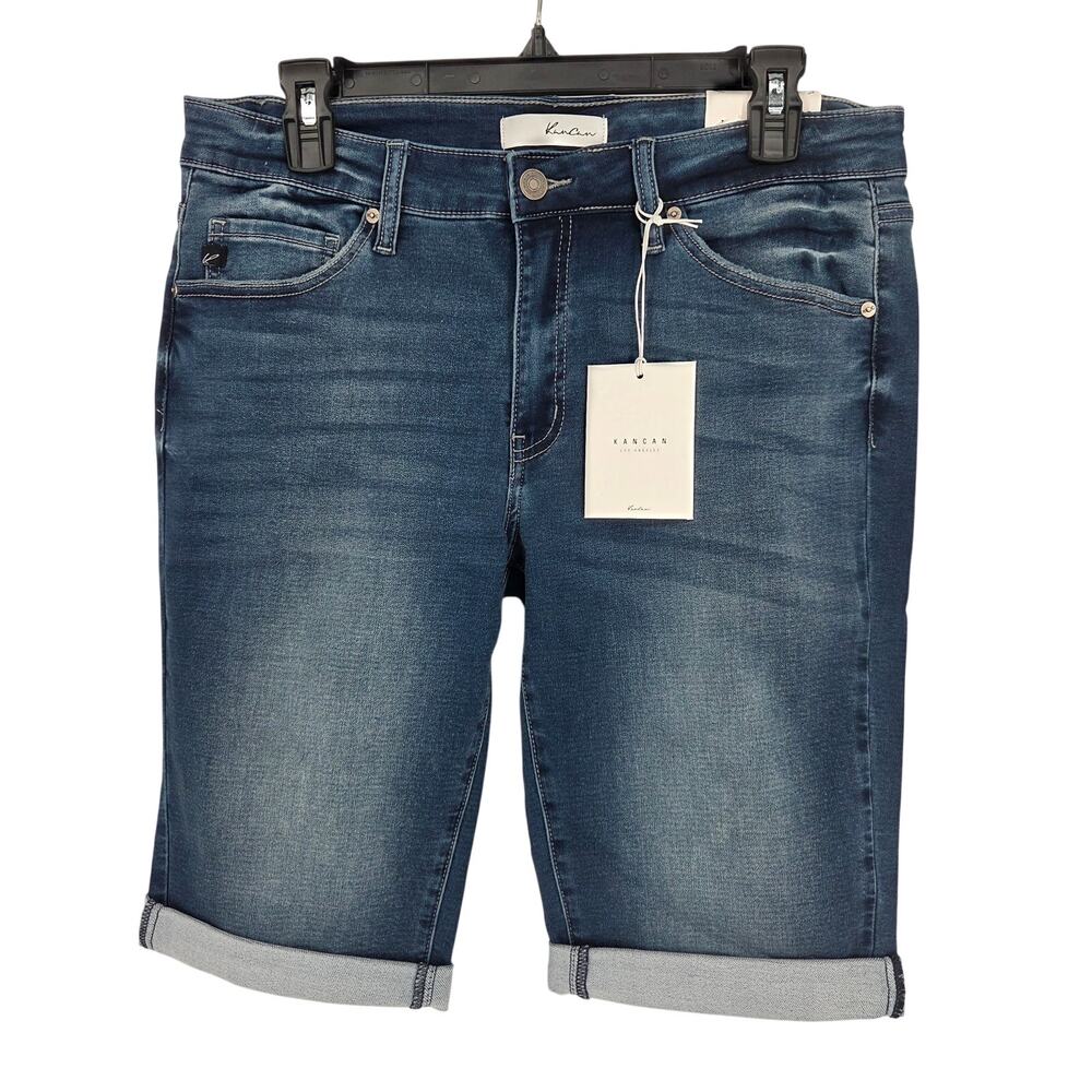 NEW Kancan Women's Dark Wash Blue Riley Mid Rise Bermuda Shorts Size 13/30